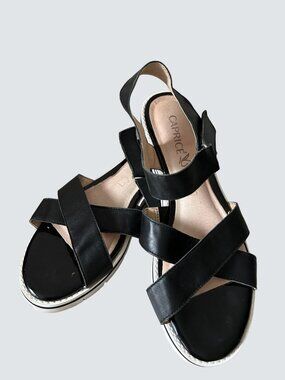 Caprice Black Leather Slingback Sandals Size 38EU Comfortable Strappy Design Cas